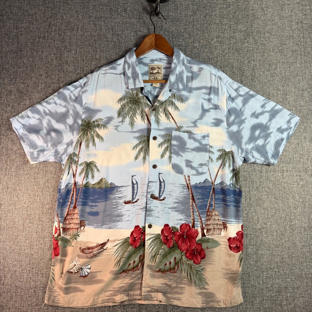 Mens‎ Steve & Barry's Hawaiian Shirt XL Blue Tropical Beach Rayon Button Front